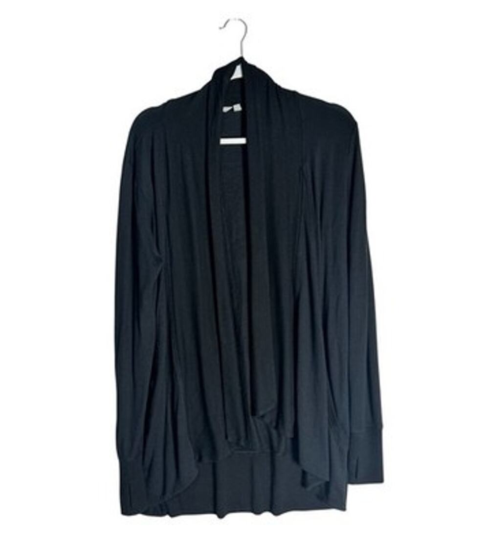 Athleta Womens Pranayama Restore Wrap Cardigan Black Open Front Athleisure Sz S